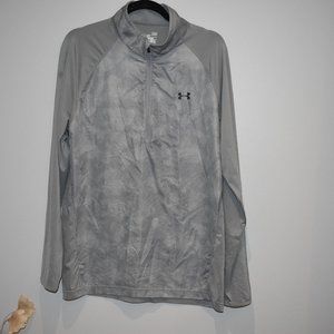 Men's Grey Under Armour Loose Half Zip Long Sleeved Athletic Shirt Size Large